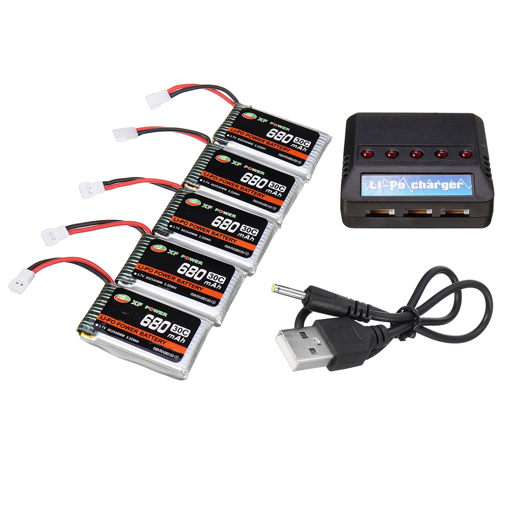 XF POWER 3.7V 680mAh 30C 1S Lipo Battery PH 2.0 Plug with Battery Charger
