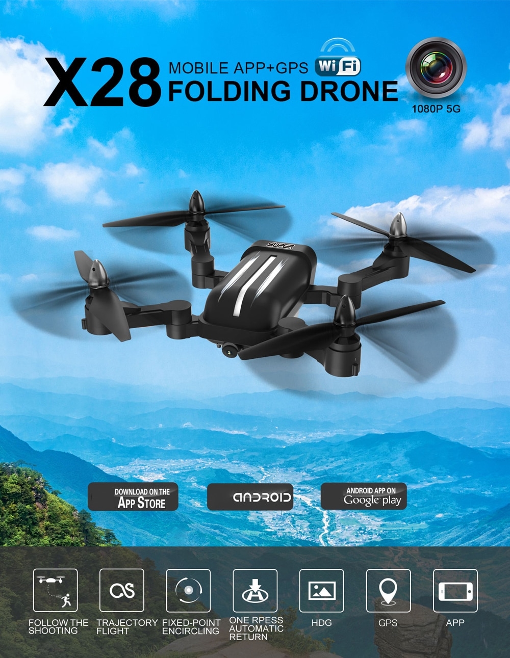 BAYANGTOYS X28 GPS 5G WiFi 1080P FPV Follow Me Foldable Brushless RC Drone Quadcopter RTF