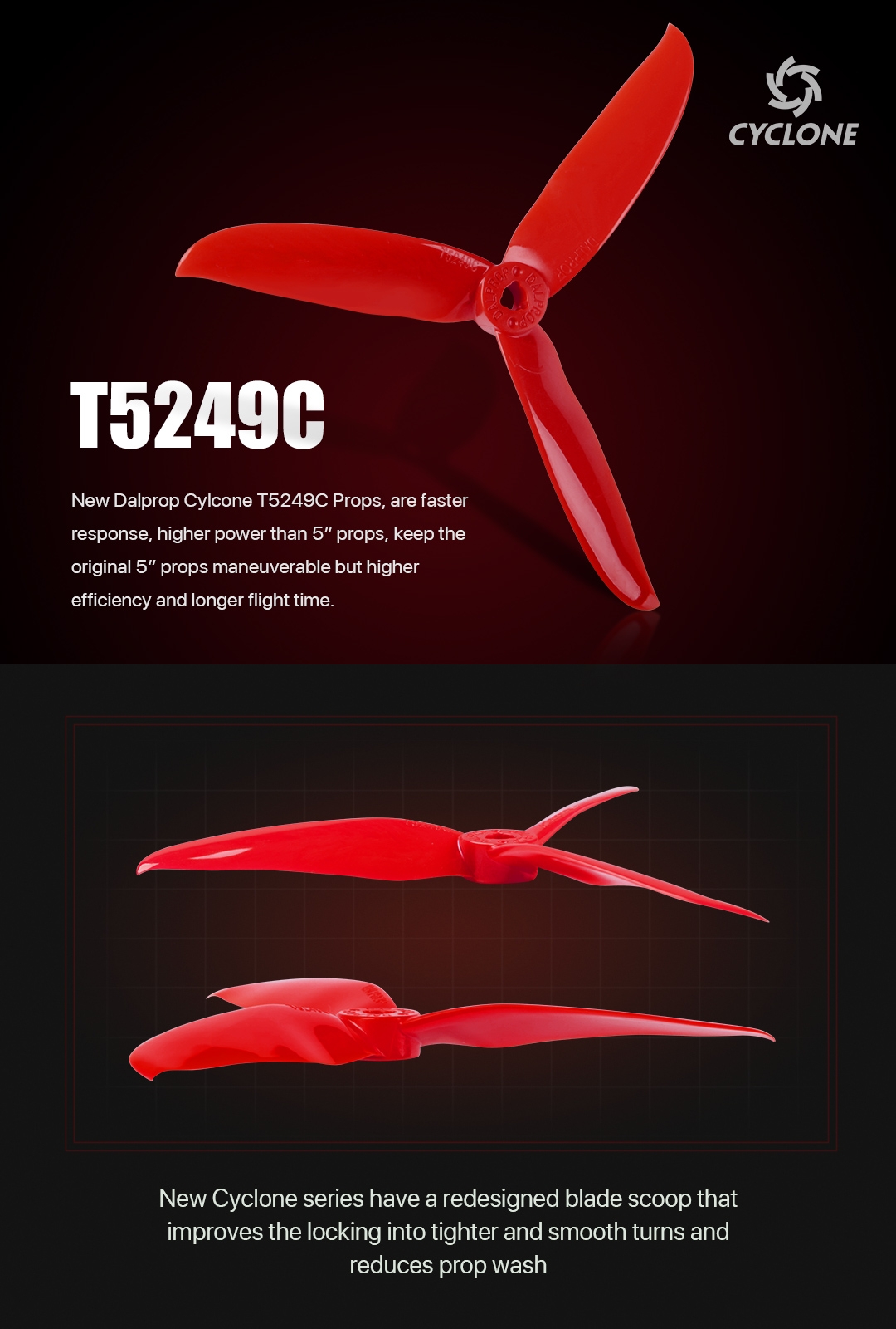 2 Piars Dalprop CYCLONE T5249C 5249 5.2x4.9x3 3-blade POPO Propeller CW CCW for RC Drone FPV Racing