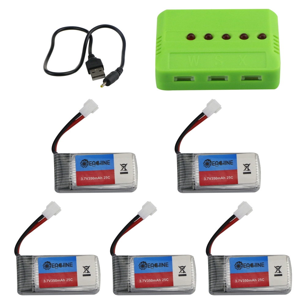 Eachine E016H RC Quadcopter Spare Parts 5Pcs 3.7V 350mAh Lipo Battery with 5-in-1 Charger USB Cable