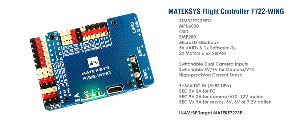 Matek Systems F722-WING STM32F722RET6 Flight Controller Built-in OSD for RC Airplane Fixed Wing - Photo: 1