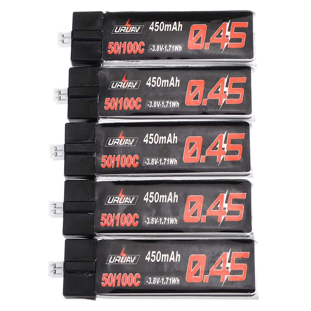 5Pcs URUAV 3.8V 450mAh 50/100C 1S HV 4.35V Lipo Battery PH2.0 for Happymodel Snapper7