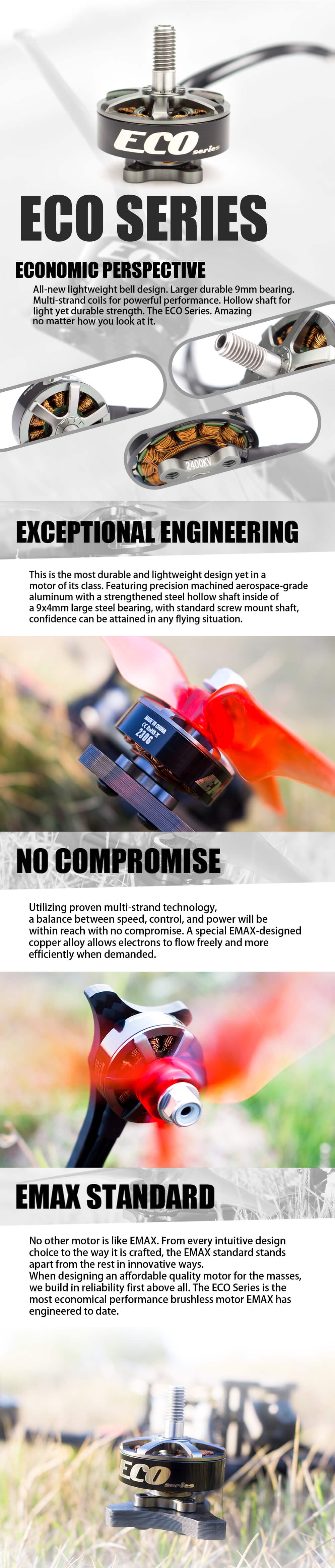 Emax ECO Series 2306 6S 1700KV 4S 2400KV Brushless Motor for RC Drone FPV Racing