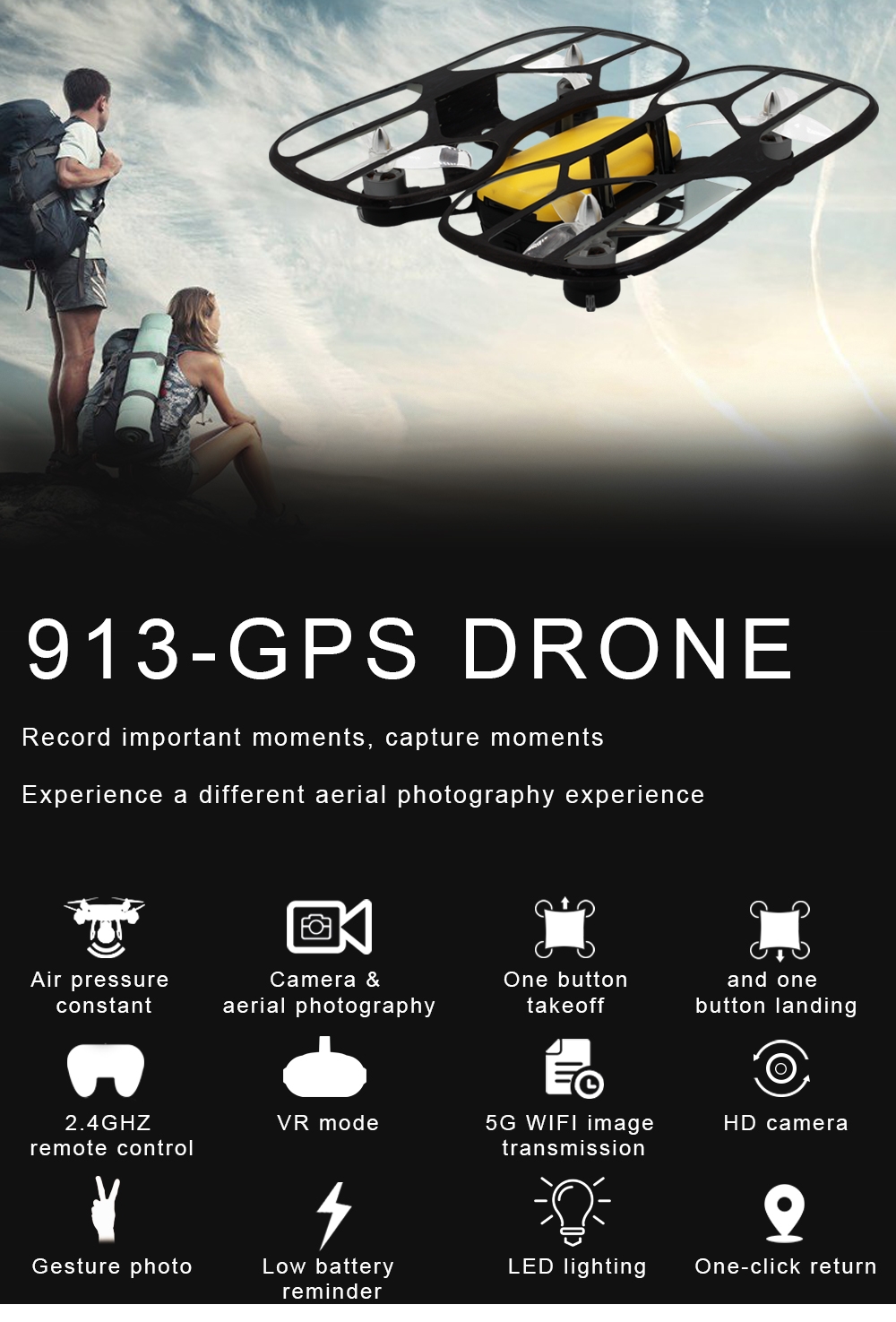 FUNSKY 913 GPS 5G WiFi FPV with 1080P Camera Altitude Hold Mode Brushless RC Drone Quadcopter RTF