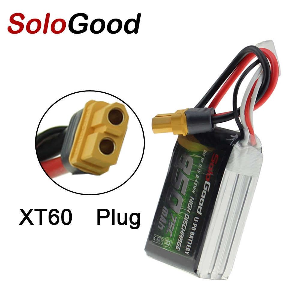 SoloGood 11.1V 850mAh 75C 3S XT60 Plug Lipo Battery for Rc Racing Car Model Parts