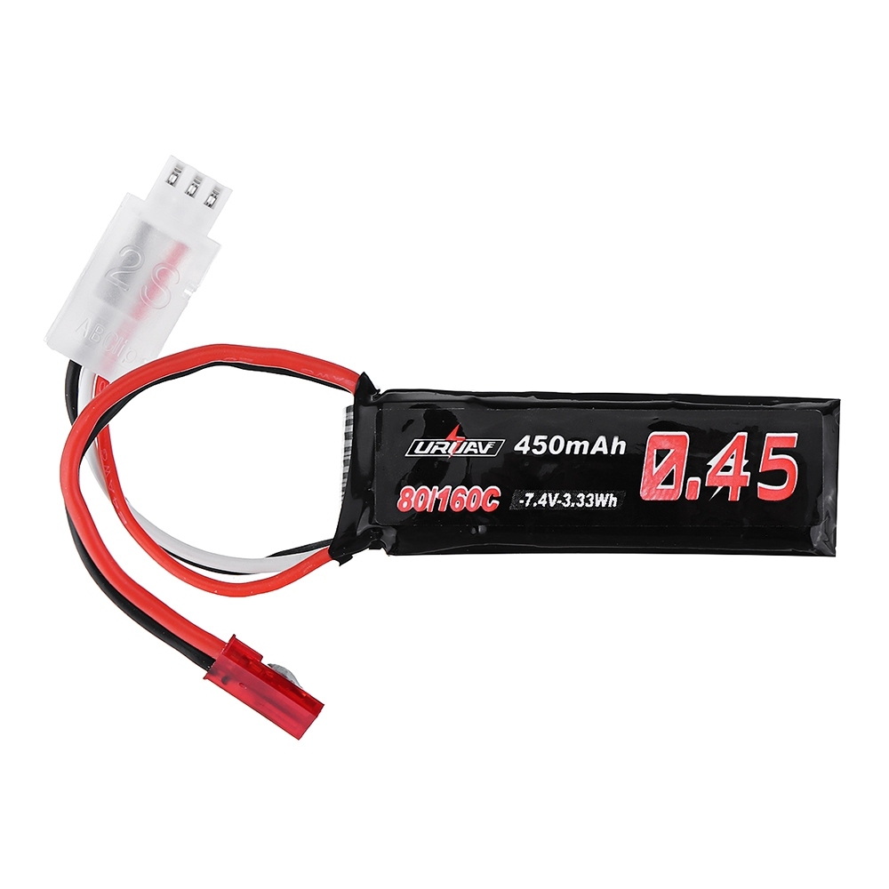 URUAV 7.4V 450mAh 80/160C 2S Lipo Battery JST Plug for RC Drone