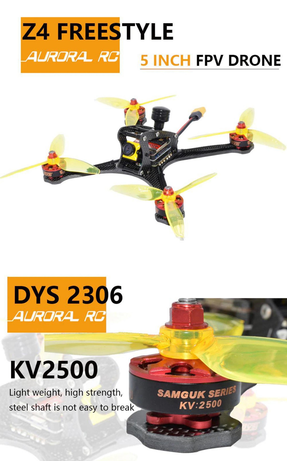 AuroraRC Z4 Freestyle 5 inch RC FPV Racing Drone F4 V6 35A RUSH TANK VTX Caddx Micro SDR2 PLUS CAM