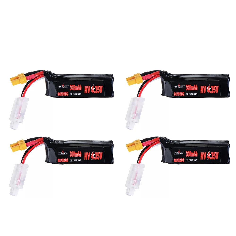 4Pcs URUAV 7.6V 300mAh 80C/160C 2S HV 4.35V Lipo Battery XT30 Plug for BETAFPV Whoop Quadcopter