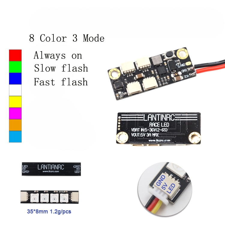 LANTIANRC LED Light Control Board 2-6S 5V/2.5A WS2812 4 Lamps In Parallel for RC Drone FPV Racing