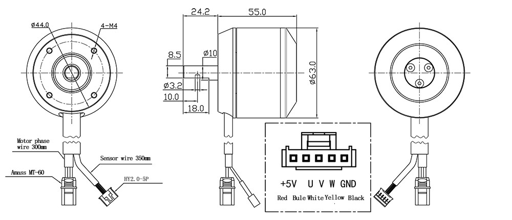 HGLRC-Flipsky H6355 160KV 1620W Brushless DC Belt Motor for Electric Skateboard Model Parts