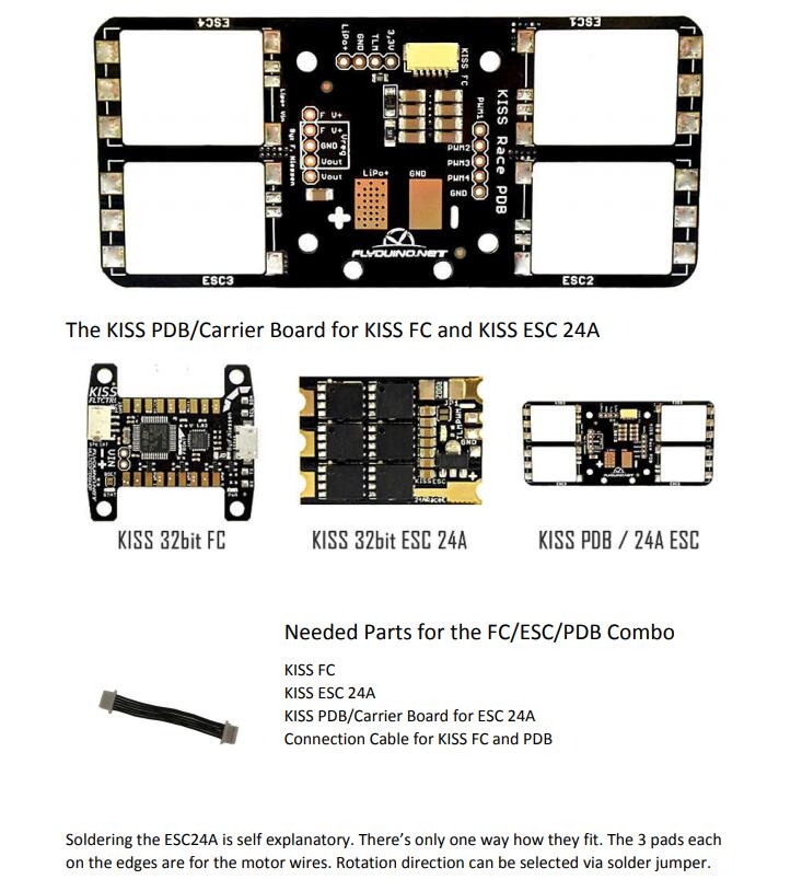 Flyduino KISS 24A Carrier Mini PDB Power Distribution Board compatible 24A 2~5S Blheli_32 32bit Brushless ESC 10g