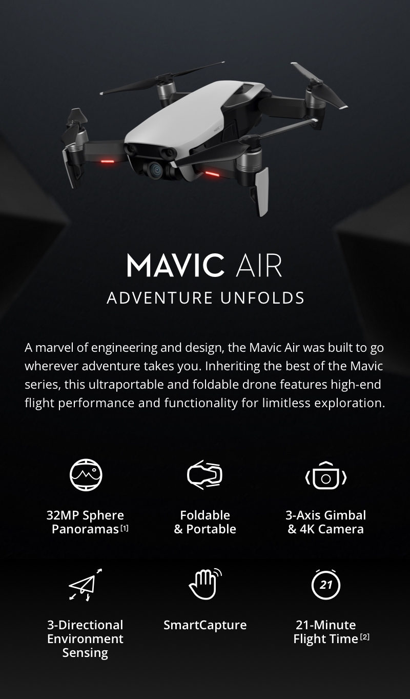 (Official Refurbished Unit) DJI Mavic Air 4KM FPV w/ 3-Axis Gimbal 4K Camera 32MP Sphere Panoramas RC Drone Quadcopter