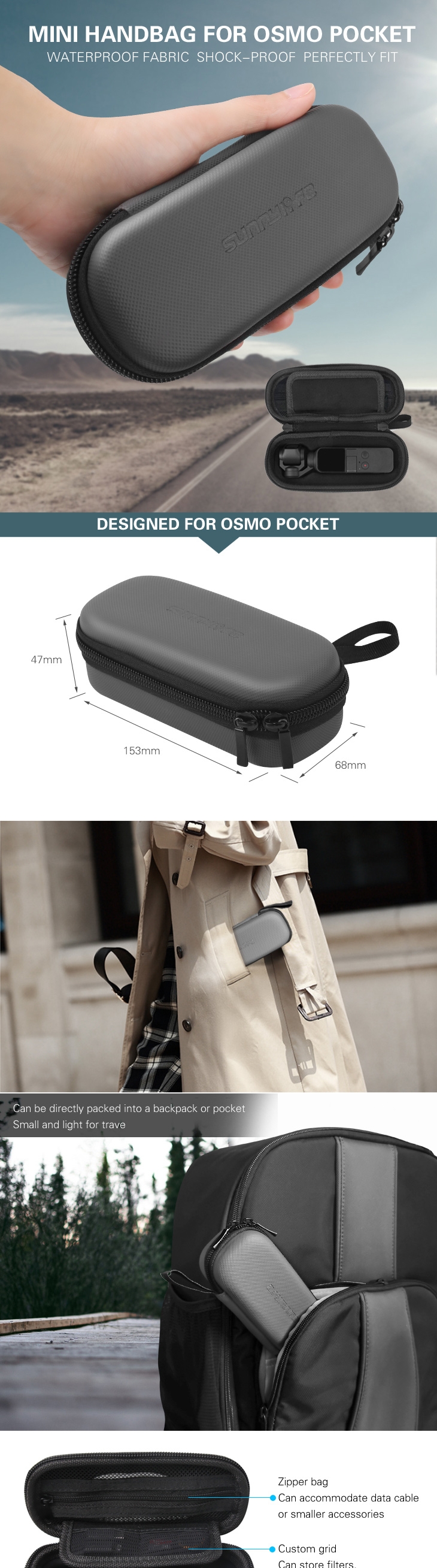Sunnylife Gimbal Camera Mini Portable Clutch Bag Storage Bag Carrying Case for DJI OSMO POCKET Gimbal