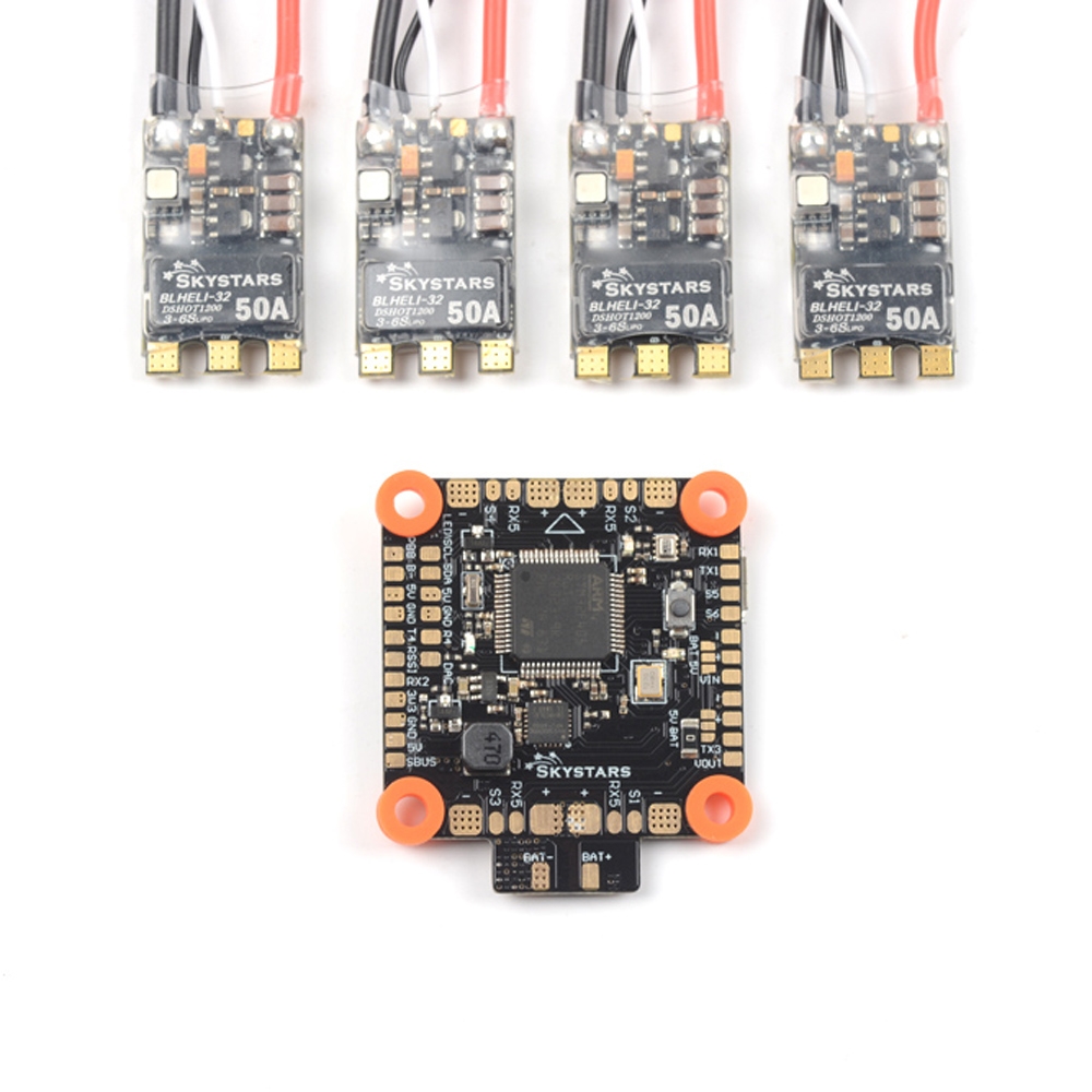 SKYSTARS BetaFlight F405 AIO Flight Controller OSD & 4 PCS 50A Blheli_32 3-6S DSHOT1200 Brushless ESC for RC Drone FPV Racing