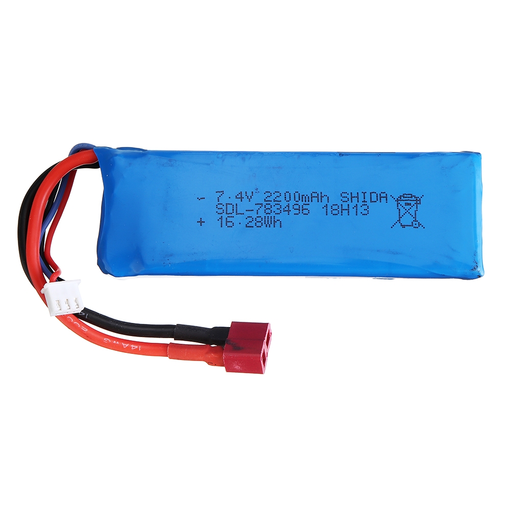 Wltoys 7.4V 2200mAh 20C 2S T Plug Lipo Battery for 10428 10428A/B/C/A2/B2/C2 K949 Rc Car