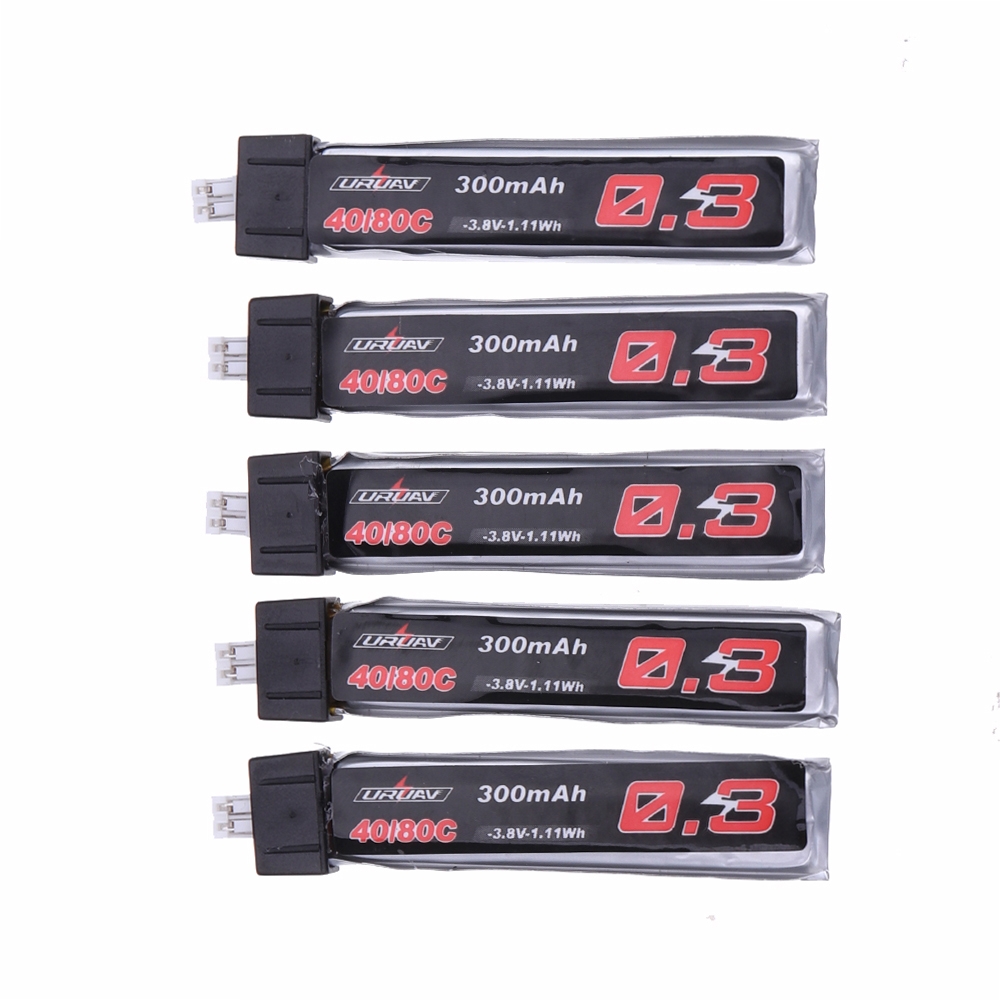 5Pcs URUAV 3.8V 300Mah 40/80C 1S HV 4.35V Lipo Battery PH2.0 Plug for for Eachine TRASHCAN Snapper6 7 Mobula7