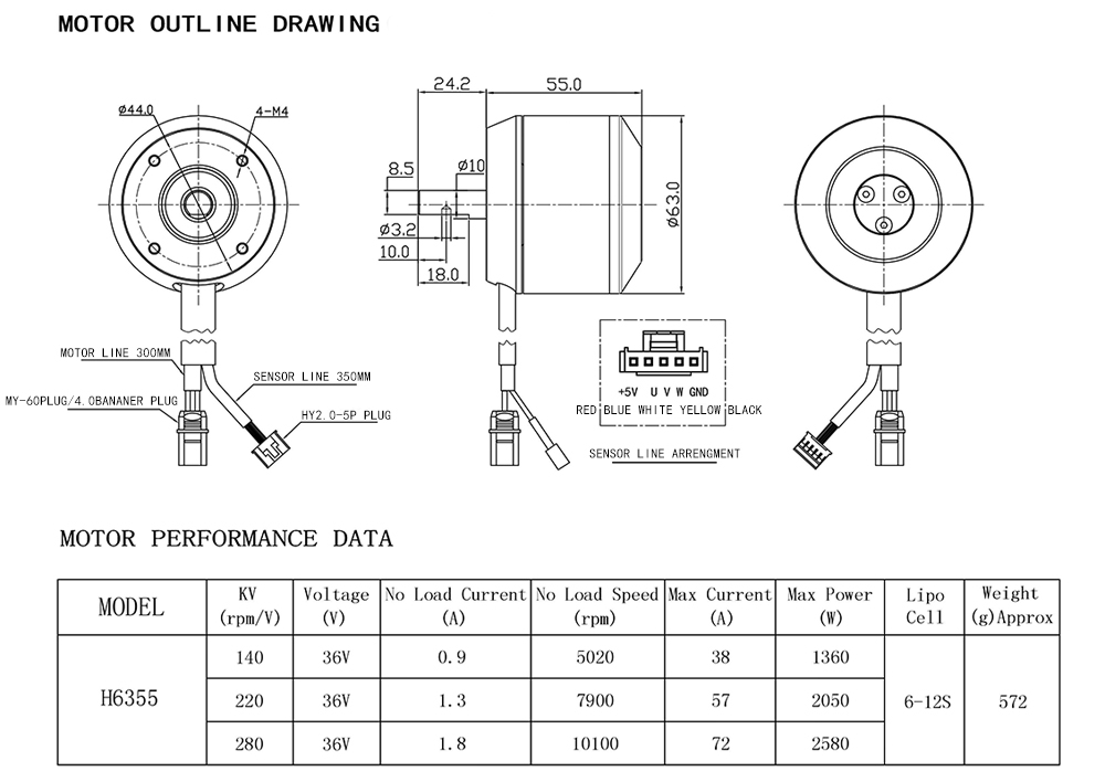 H6355 140KV Brushless Motor For Electric Scooter Skate Board DIY Kit