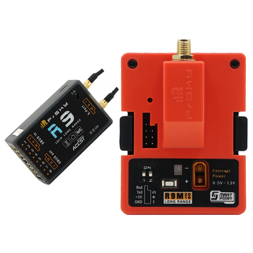 FrSky R9M 2019 Transmitter Module & R9 900MHz 16CH Long Range Receiver with mounted Super 8 and T antenna