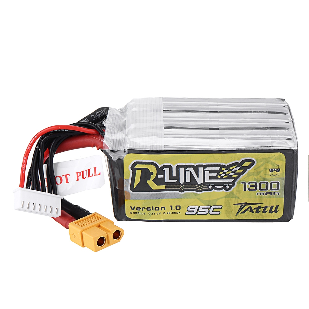 TATTU R-LINE 22,2V 1300mAh 95C 6S Lipo Batteri XT60 Plug for RC Racing Drone - Photo: 1
