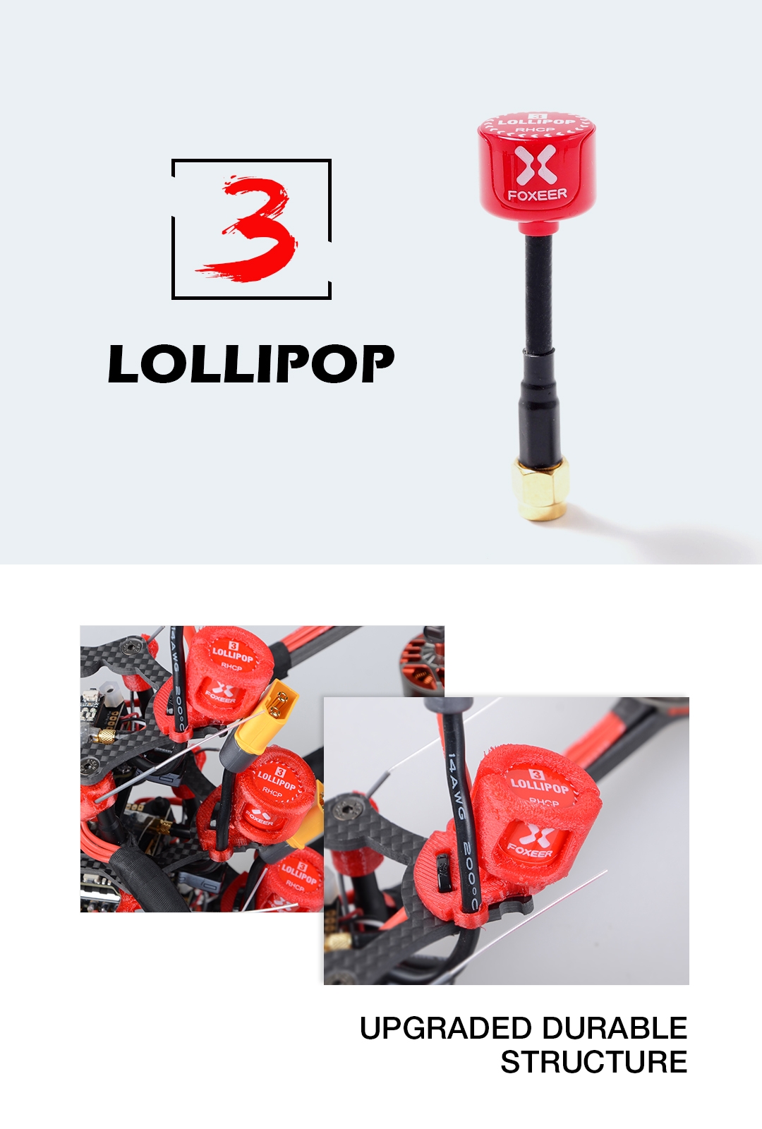 2pcs Foxeer 5.8G Lollipop 3 2.5DBi Omni FPV Antenna RHCP SMA/RP-SMA for RC Drone