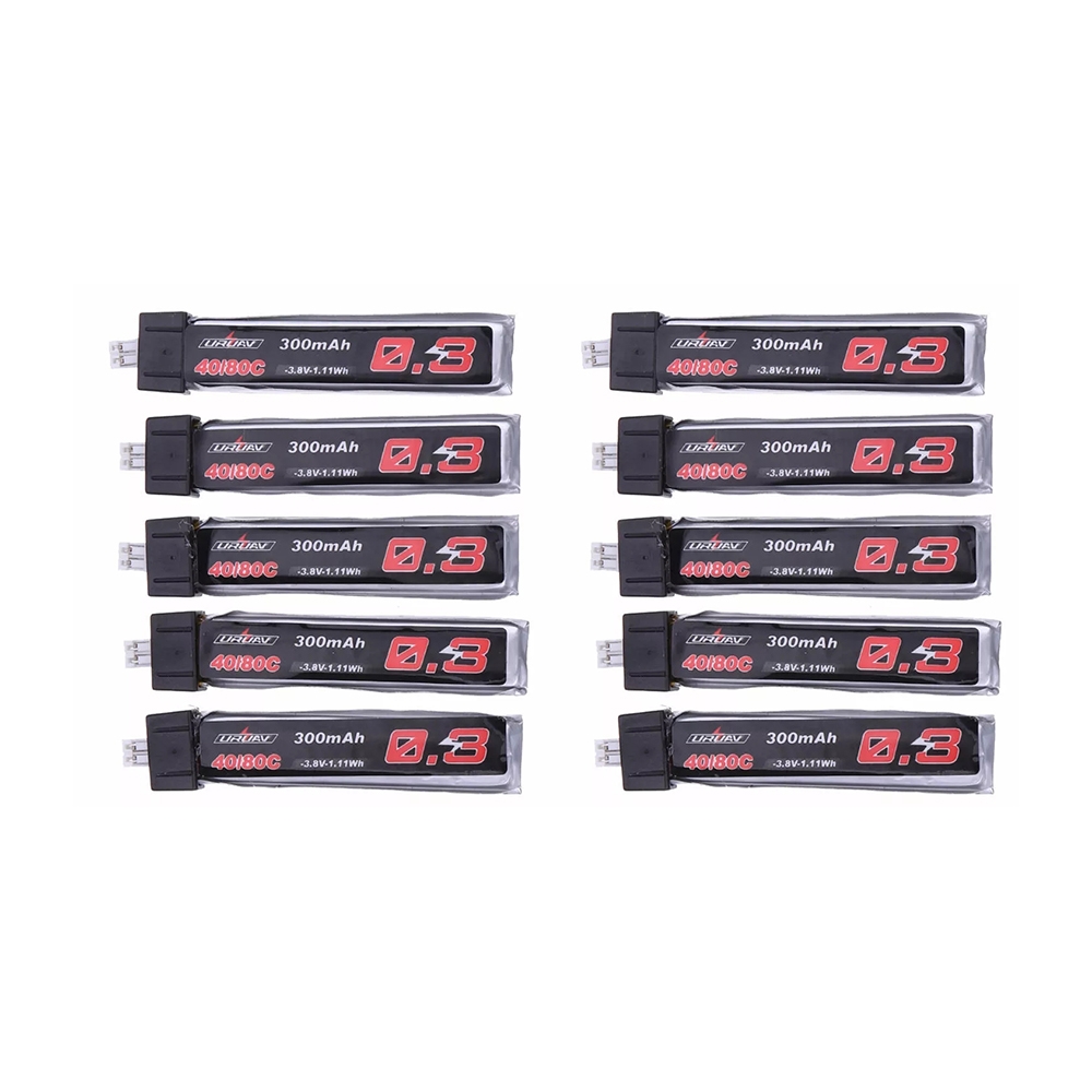 10Pcs URUAV 3.8V 300Mah 40/80C 1S HV 4.35V Lipo Battery PH2.0 Plug for Eachine TRASHCAN Snapper6 7 Mobula7