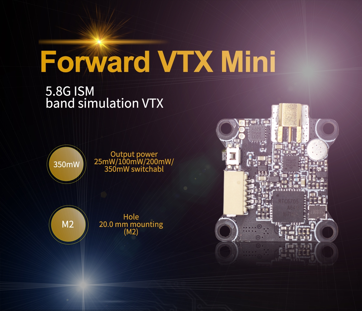 HGLRC Forward VTX Mini FPV Transmitter 20x20mm PIT/25/100/200/350mW Switchable Built-in Microphone for RC Drone