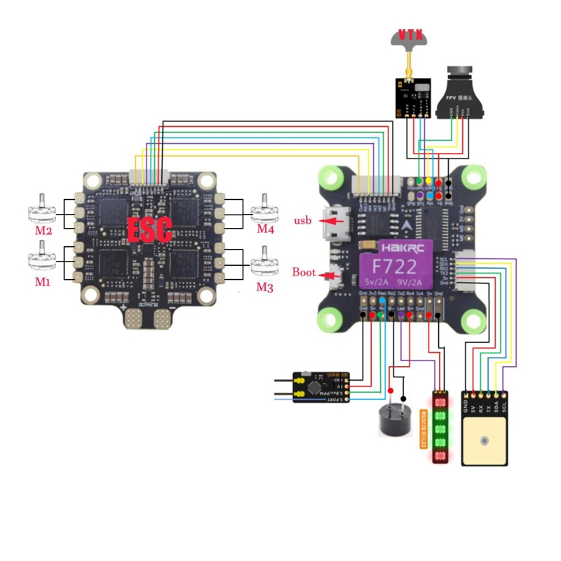 HAKRC Flytower F722 30.5x30.5mm BEC 5V/2A 9V/2A Flight Controller & 50A 4IN1 3-6S ESC for RC Drone