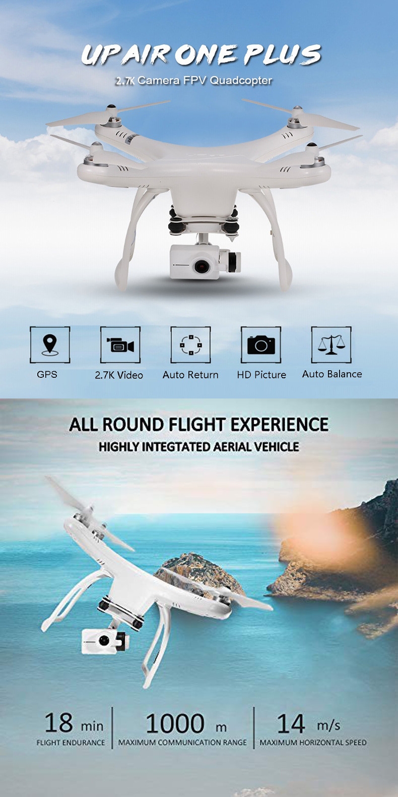 Up Air Upair One Plus APP Control WIFI FPV With 12MP 2.7K HD Camera 2-Axis Gimbal Brushless RC Quadcopter RTF