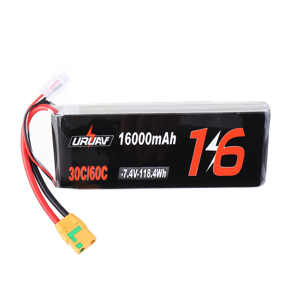 URUAV 7.4V 16000mAh 30/60C 2S Lipo Battery XT90 Plug for RC Quadcopter Agriculture Drone