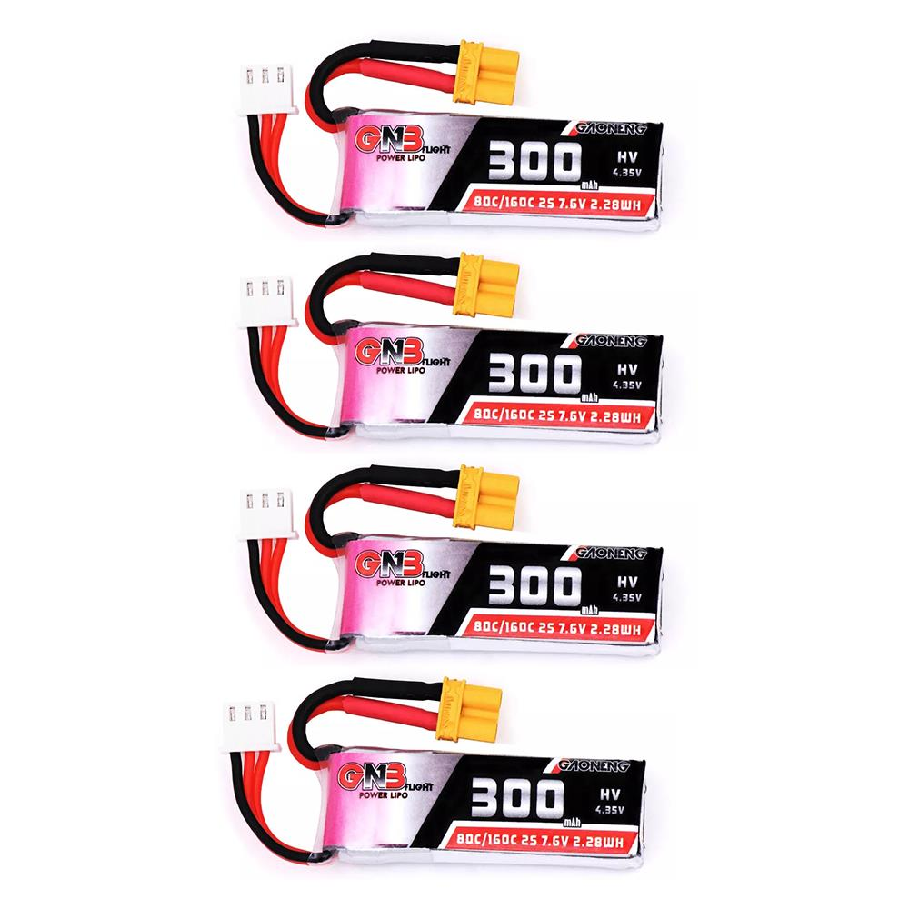 4Pcs Gaoneng 7.6V 300mAh 80C/160C 2S HV 4.35V XT30 Lipo Battery for BETAFPV Whoop Quadcopter