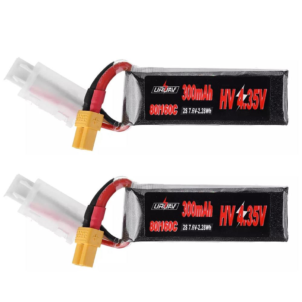 2Pcs URUAV 7.6V 300mAh 80C/160C 2S HV 4.35V Lipo Battery XT30 Plug for BETAFPV Whoop Quadcopter