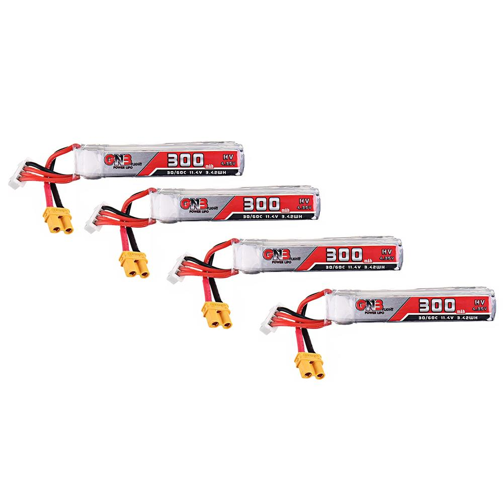 4Pcs Gaoneng 11.4V 300mAh 30C/60C 3S HV 4.35V Lipo Battery XT30 Plug for Full Speed Tiny Leader Drone