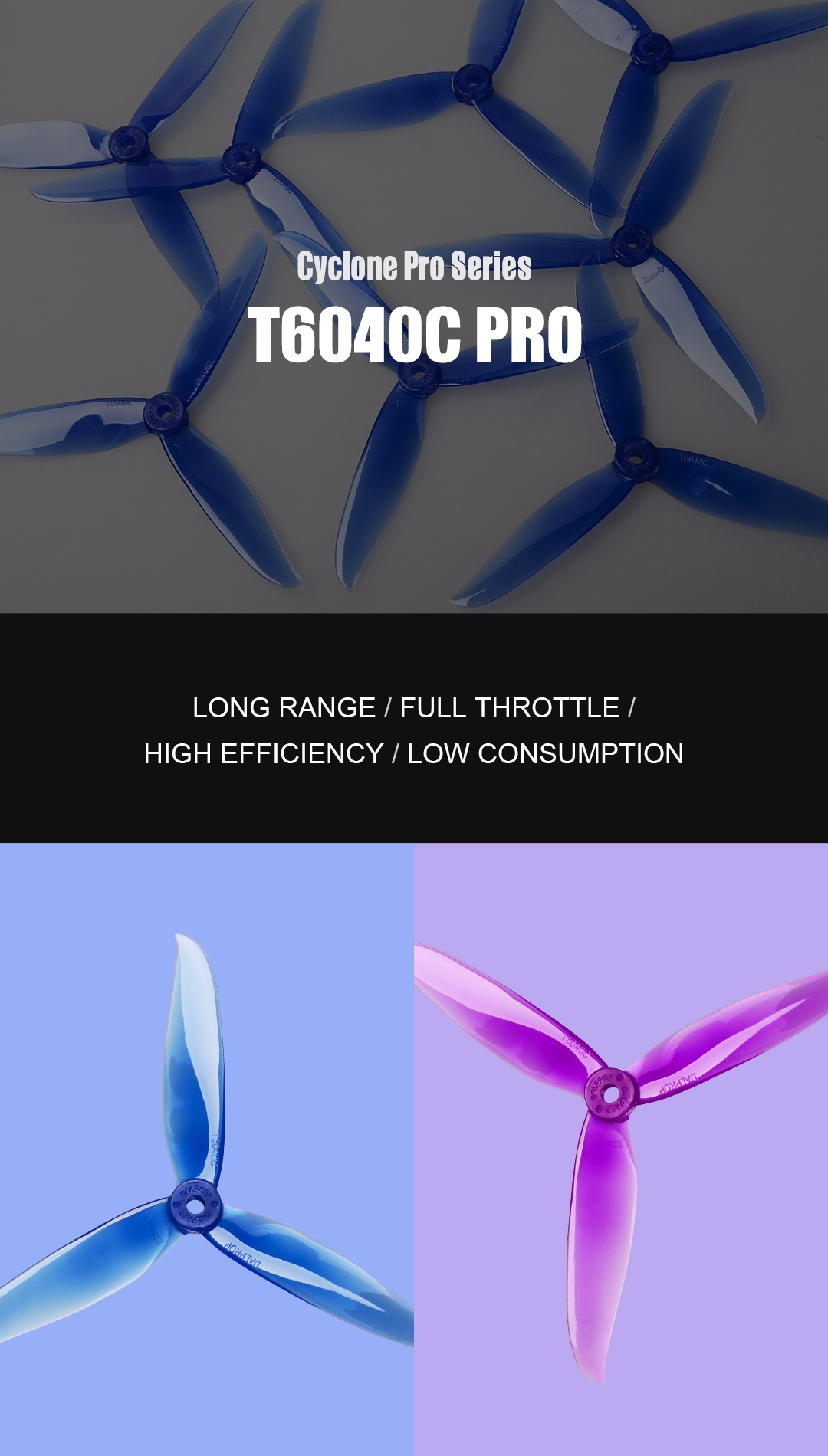 2 Pairs DALPROP Cyclone T6040C Pro Props 3-blade Propeller For RC Drone FPV Racing Multi Rotor