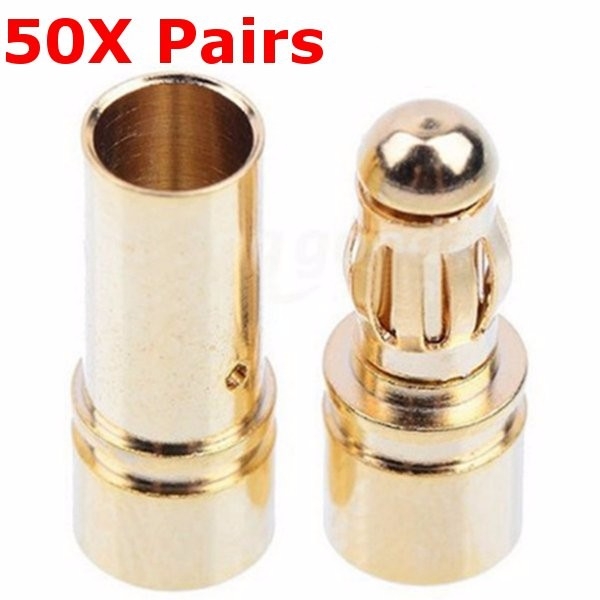 50 Pairs 3.5mm Gold Bullet Banana Connector Plug Male & Female For ESC Battery Motor