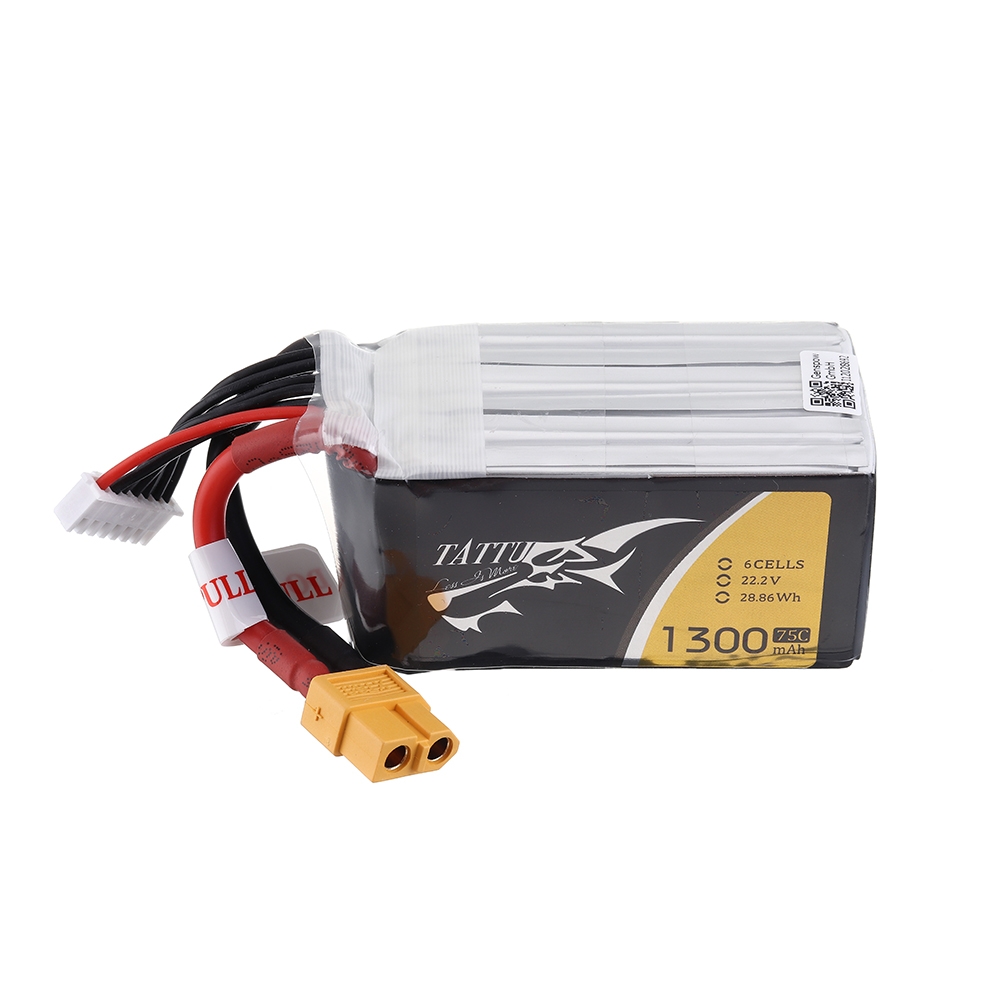 TATTU 22.2V 1300mAh 75C 6S XT60 Plug Lipo Battery for FPV RC Racing Drone