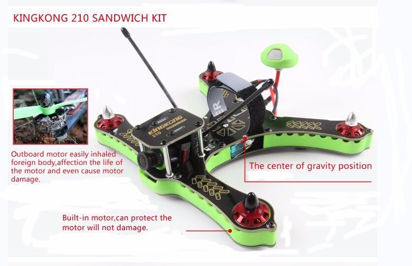 KINGKONG 210 210mm Pcb+Plastic Sandwich Frame Kit With BEC For RC Multirotor