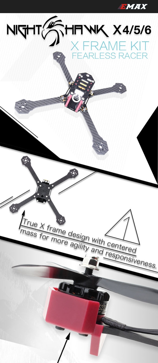 Emax Nighthawk X6 240mm Carbon Fiber High Speed Frame Kit 6mm Arm with PDB