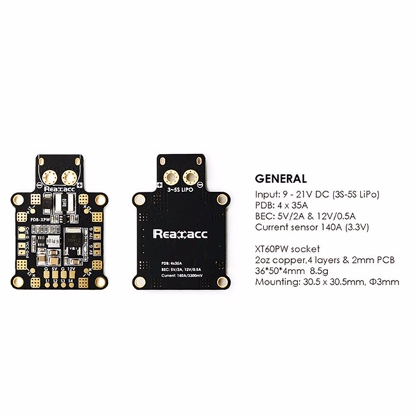 Realacc PDB-XPW 5V 12V Dual BEC PDB Built-in 150A Current Sensor with XT60PW Socket