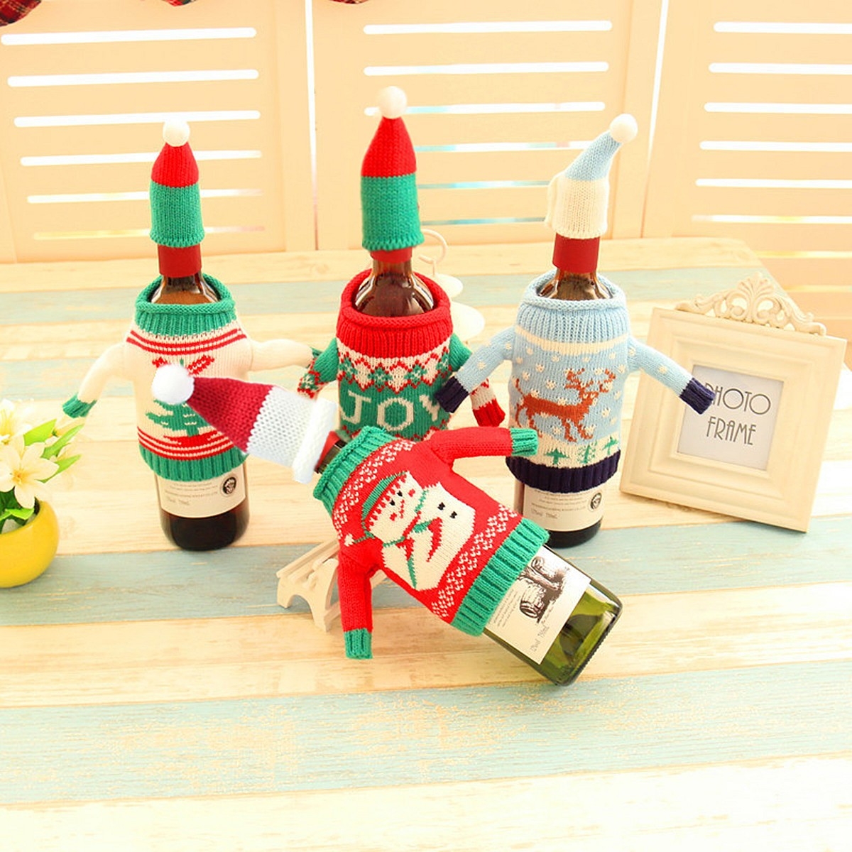 Christmas Knitted Sweater Lid Hat Wine Bottle Cover Wrap Bag Xmas Decoration