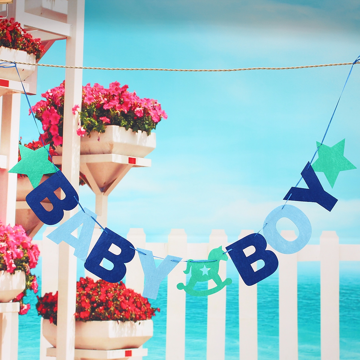 BABY BOY Baby Shower Bunting Garland Hanging Banner Flag Christening Party Decor