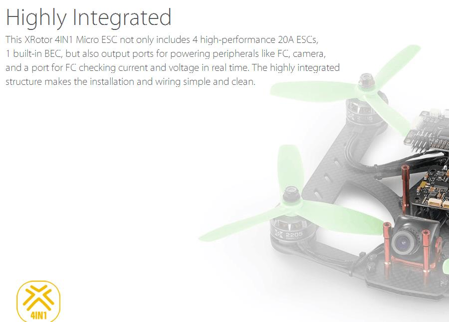 Hobbywing XRotor 12A 4IN1 1-4S Micro ESC Built-in BEC Support Oneshot125 Oneshot42 MultiShot 