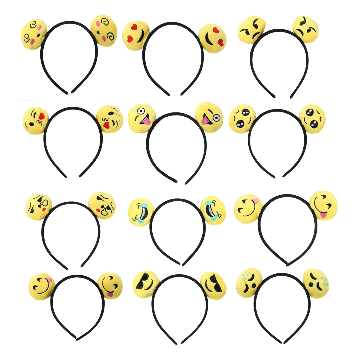 12PCS Emoji Face Ears Headbands Black Party Emoticons Costume Birthday Gift 