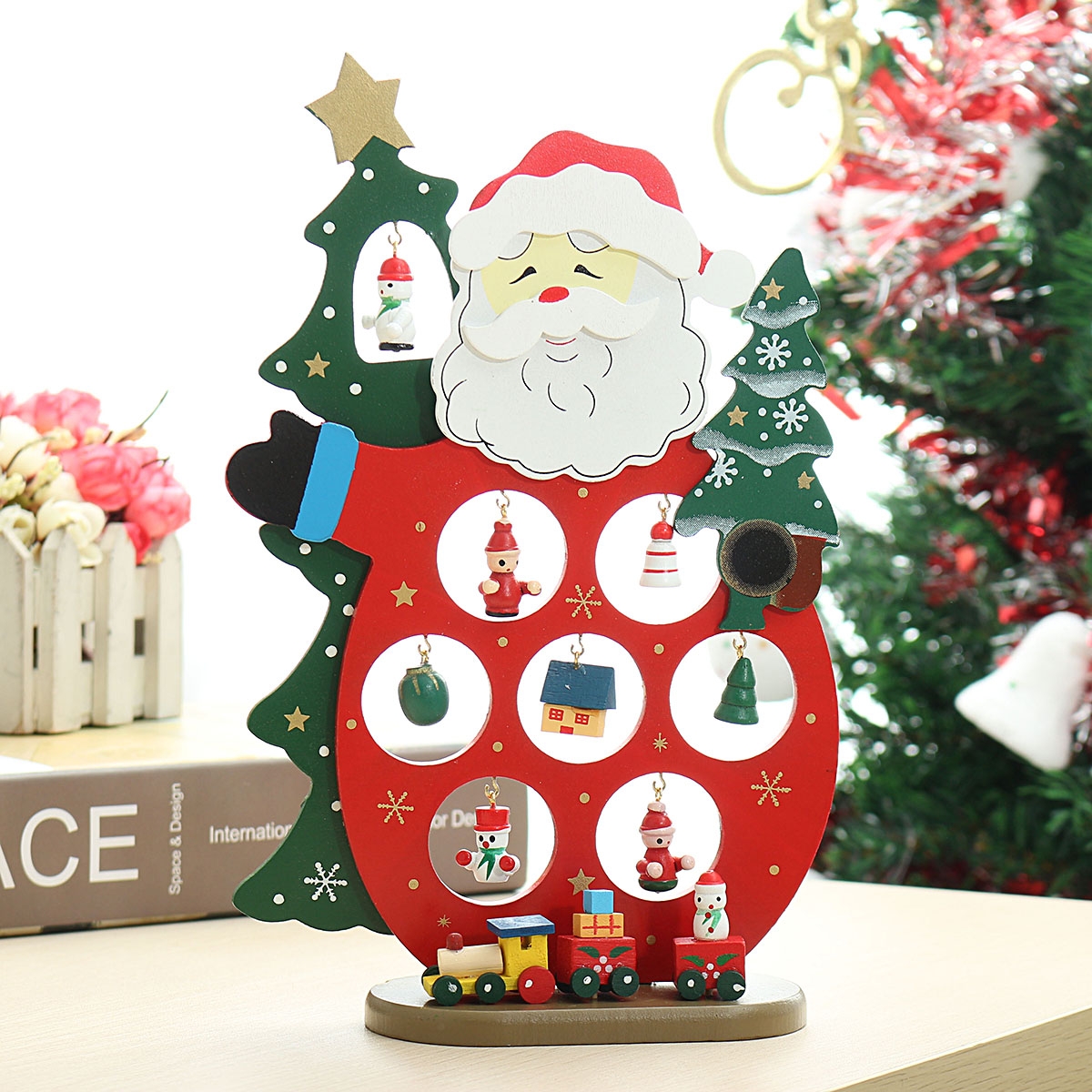 Wooden Red Santa Christmas Decoration DIY Assembling Home Room Decor Xmas Gift