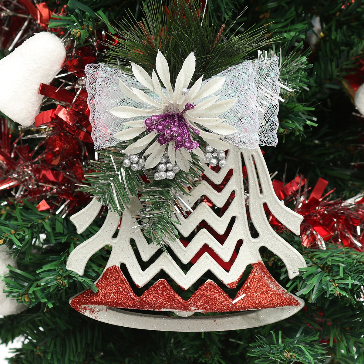 Plastic Christmas Tree Ornaments White Christmas Decoration Hollow Half Pendant