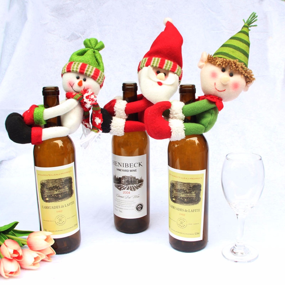 Christmas Santa Snowman Elf Wine Bottle Cover Ornament Xmas Party Table Decor