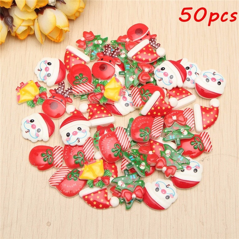 50PCS Mixed Resin Flatback Christmas Crafts Decoration Scrapbooking