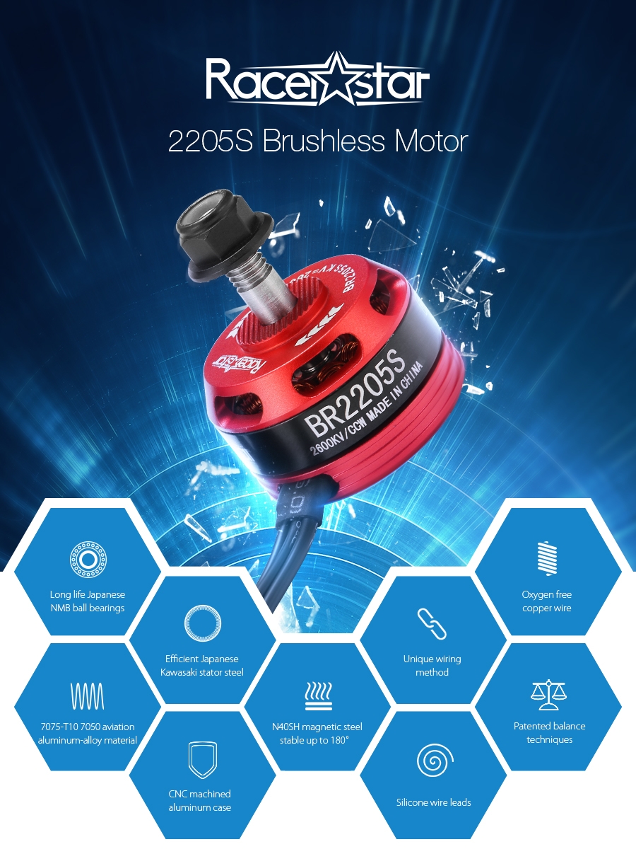 Racerstar Racing Edition 2205S BR2205S 2600KV 2-4S Brushless Motor For X210 220 QAV250 280 FPV Frame