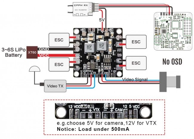 AKK NO.1 PDB Power Distribution Board With ESC Output 5V & 12V BEC for FPV Racing RC Drone