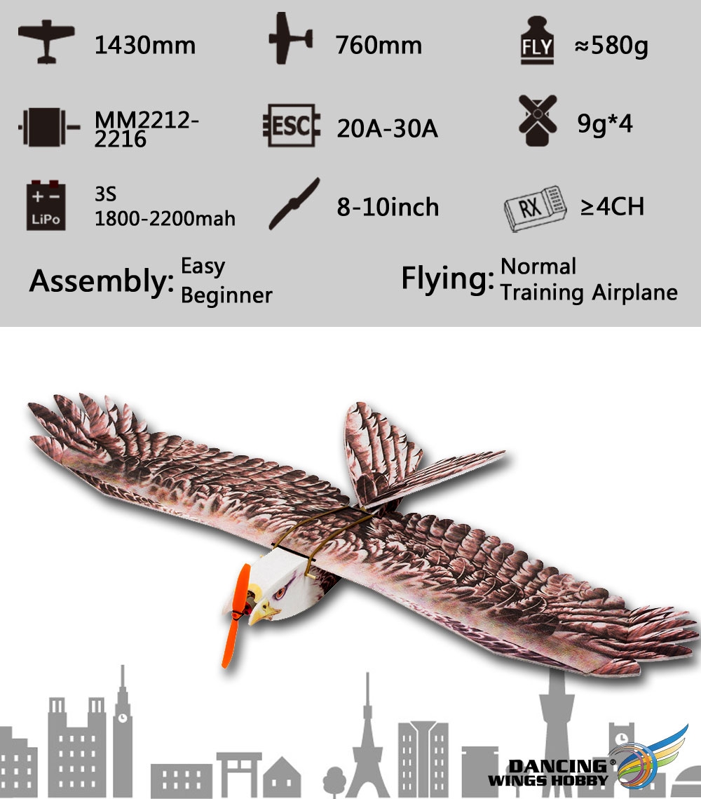 $52.65 for Dancing Wings Hobby DW E19 Eagle V2 1430mm Wingspan EPP DIY RC Airplane Fixed-Wing KIT/PNP Slow Flyer Trainer for Beginners