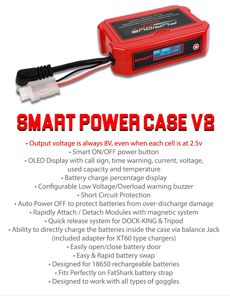 FuriousFPV Smart Power Case V2 8V Constant Output With OLED Display for FPV Fatshark Goggles